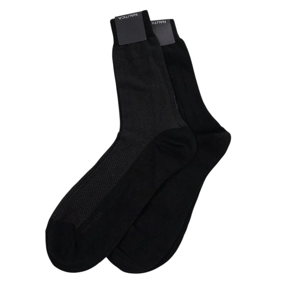 NWT Nautica Dress Socks Men 2 Pairs Black Solid Pattern Size 10-13 Combed Cotton